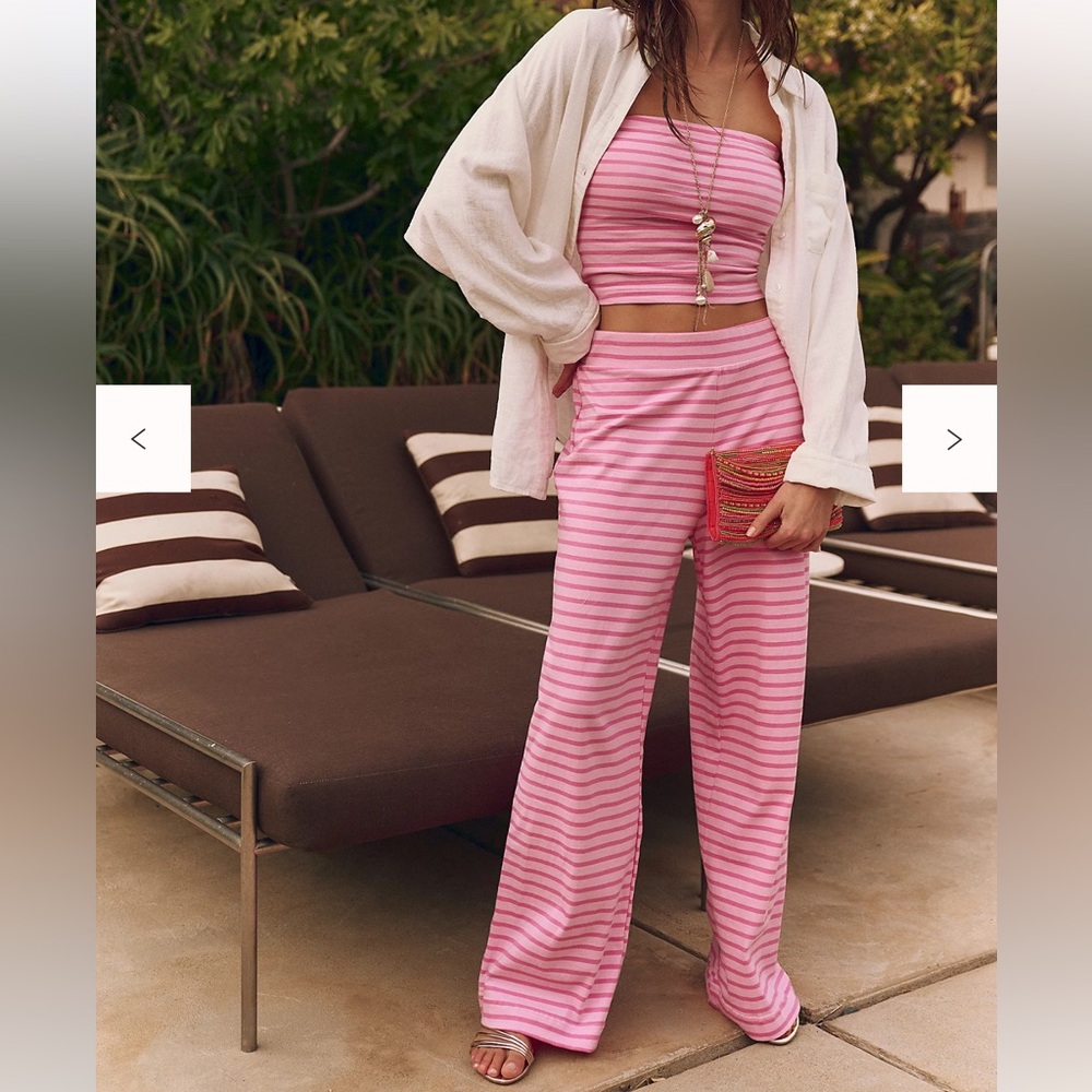 Free People Pink Striped Wide Leg Jumpsuit